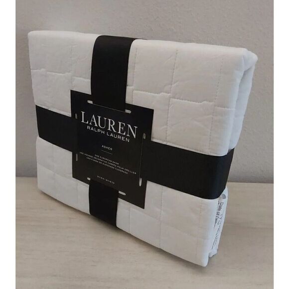 Ralph Lauren ASHER Cotton WHITE Quilted European Euro Sham w/Polyester Fiberfill - Picture 3 of 11